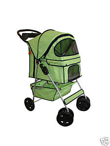 New Stable Green Pet Dog Cat Stroller w/Rain Cover Four Wheel